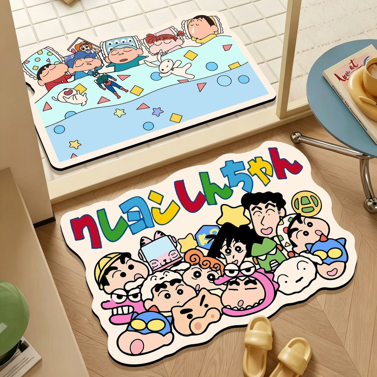 Home Bathroom Rugs - クレヨンしんちゃん 不規則形状バスマット、漫画柄吸水性滑り止め速乾性フロアマット、浴室ドアや家の装飾に