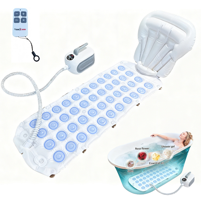 Bathtub Pillow Inflatable - スパバブルバスマッサージャーポータブル浴槽マッサージパッド滑り止めパッドとインフレータブル枕付き家族のリラクゼーションバスルーム用