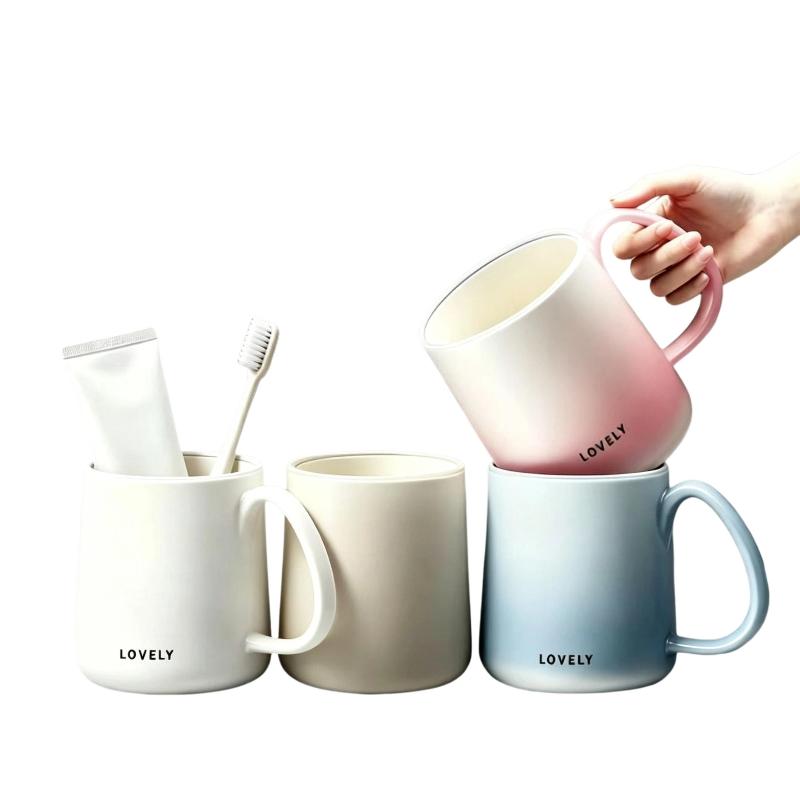 Home Bathroom Break - 防カビプラスチック製マウスウォッシュカップ グラデーションカラー 快適なハンドル 家庭用 浴室用 口腔衛生用