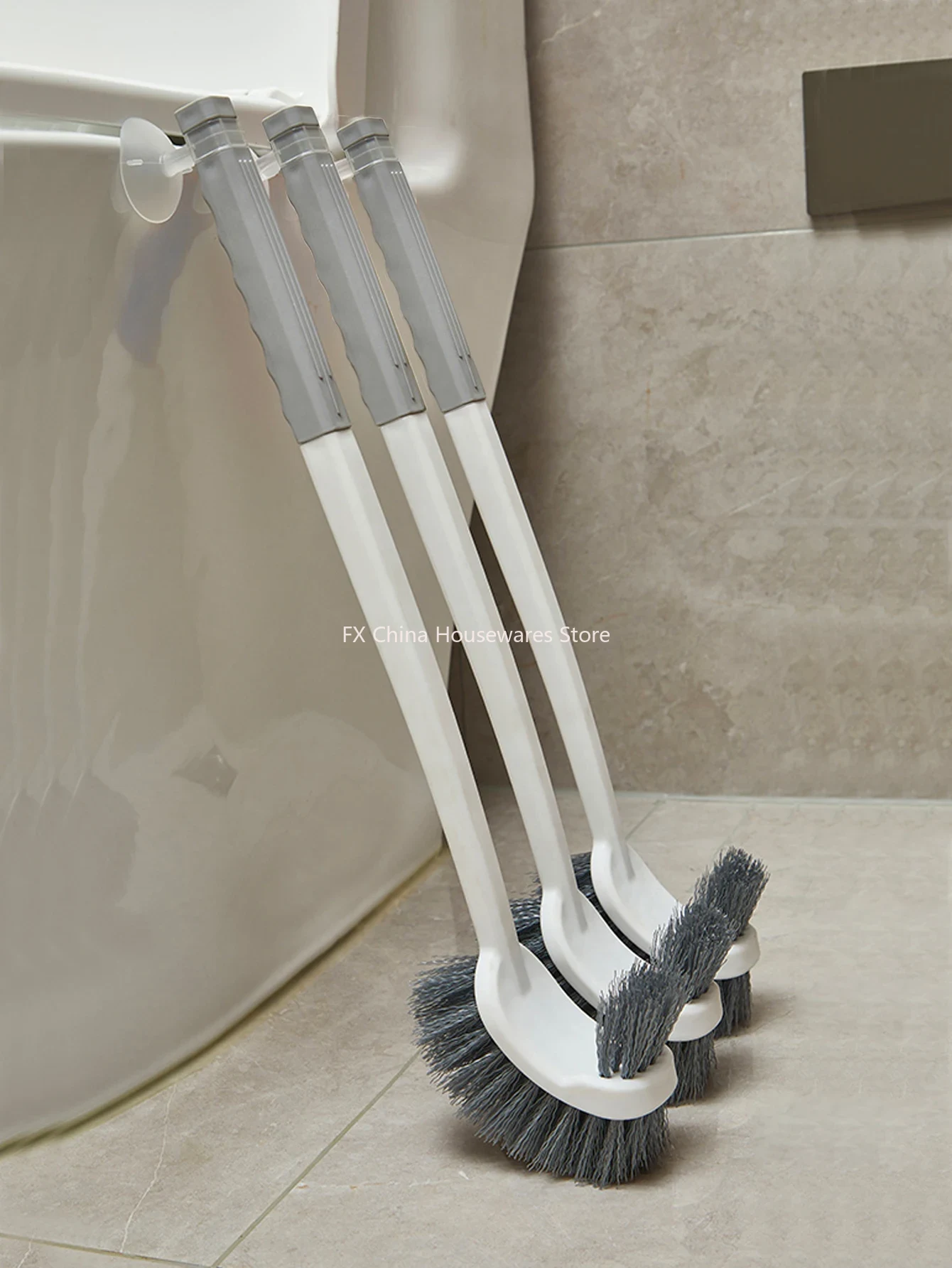 Toilet Brush Holder - 吸盤付きロングハンドルトイレブラシ、両面エルボーデザイン、死角なし、壁掛け式、しゃがみ式洗面台用