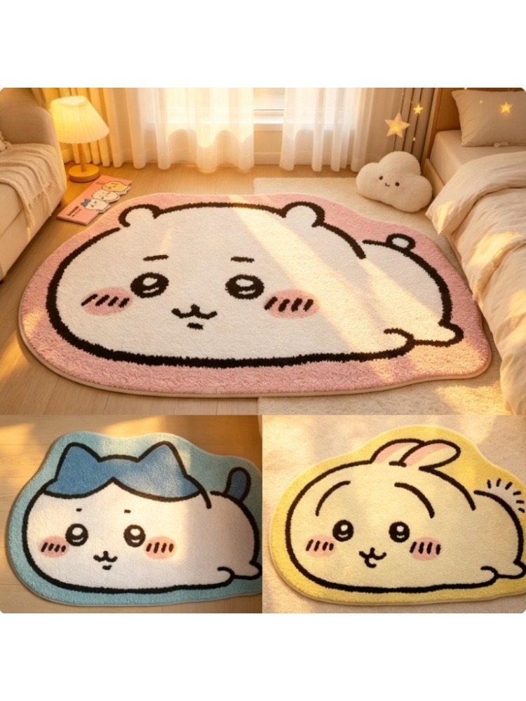 Home Bathroom Rugs - ちいかわ漫画ラグアニメハチワレうさぎぬいぐるみフロアマット浴室滑り止めカーペット車用クッションソフトリビングルーム装飾…