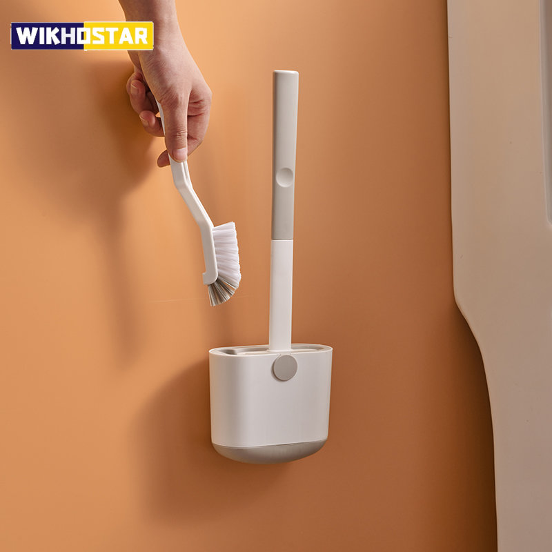 Toilet Brush Holder - WIKHOSTAR トイレブラシセット壁掛けトイレブラシ排水ホルダー付きシリコーンフラットヘッド柔軟な柔らかい毛クリーニングブラシ