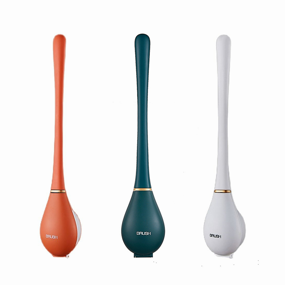 Toilet Brush Holder - モダンなシリコン製トイレブラシ（ホルダー付き）、壁掛け式ロングハンドル清掃ブラシ、衛生的なバスルームアクセサリーセット
