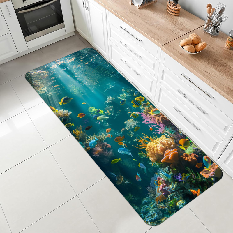Home Bathroom Scene - 水中海洋サンゴ魚ランナーラグ海底シーン滑り止めフロアマット廊下玄関廊下家の装飾