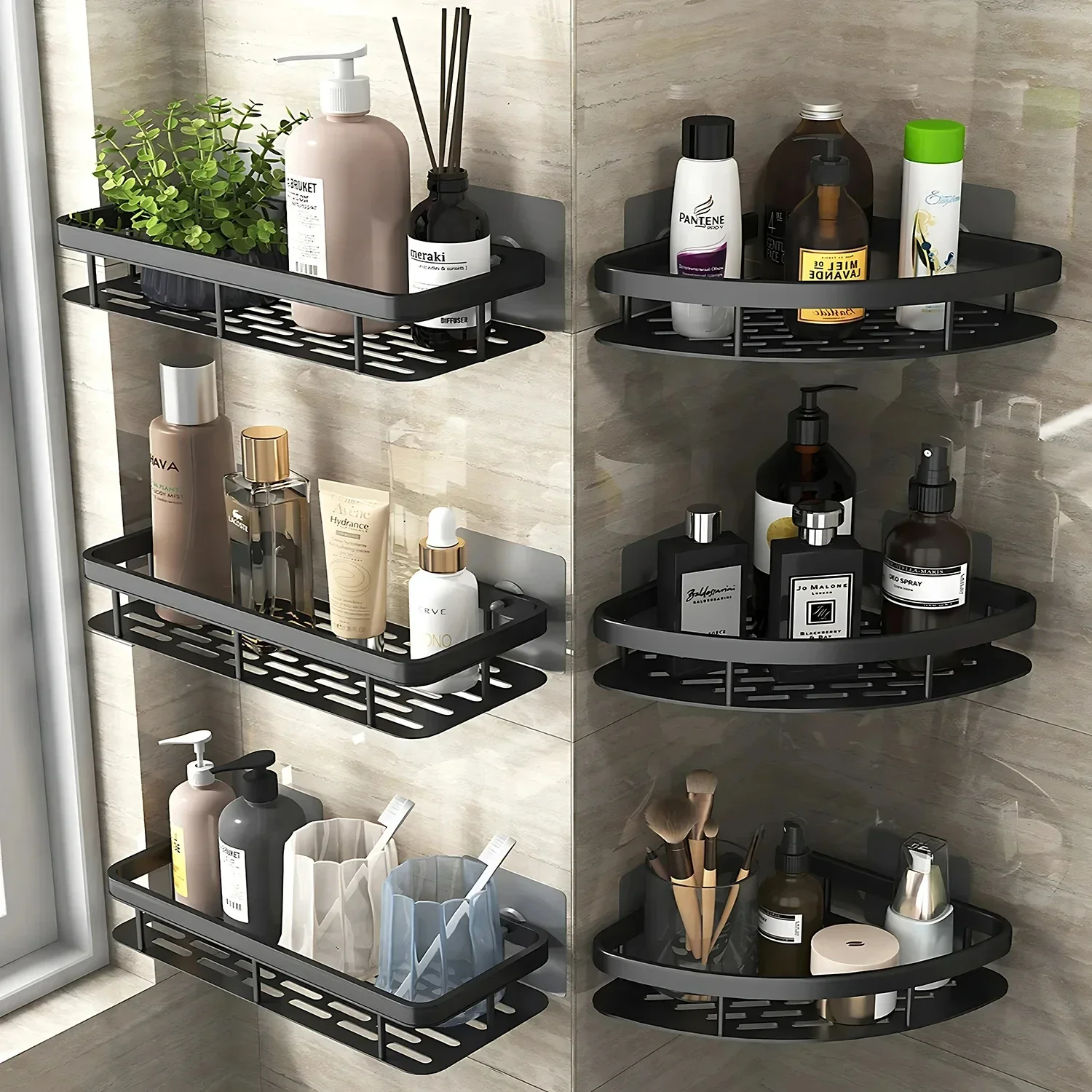 Zara Home Bathroom - アルミニウム合金バスルーム棚,キッチン収納オーガナイザー,シャンプーラック,シャワー棚,ドリルなし,アクセサリー