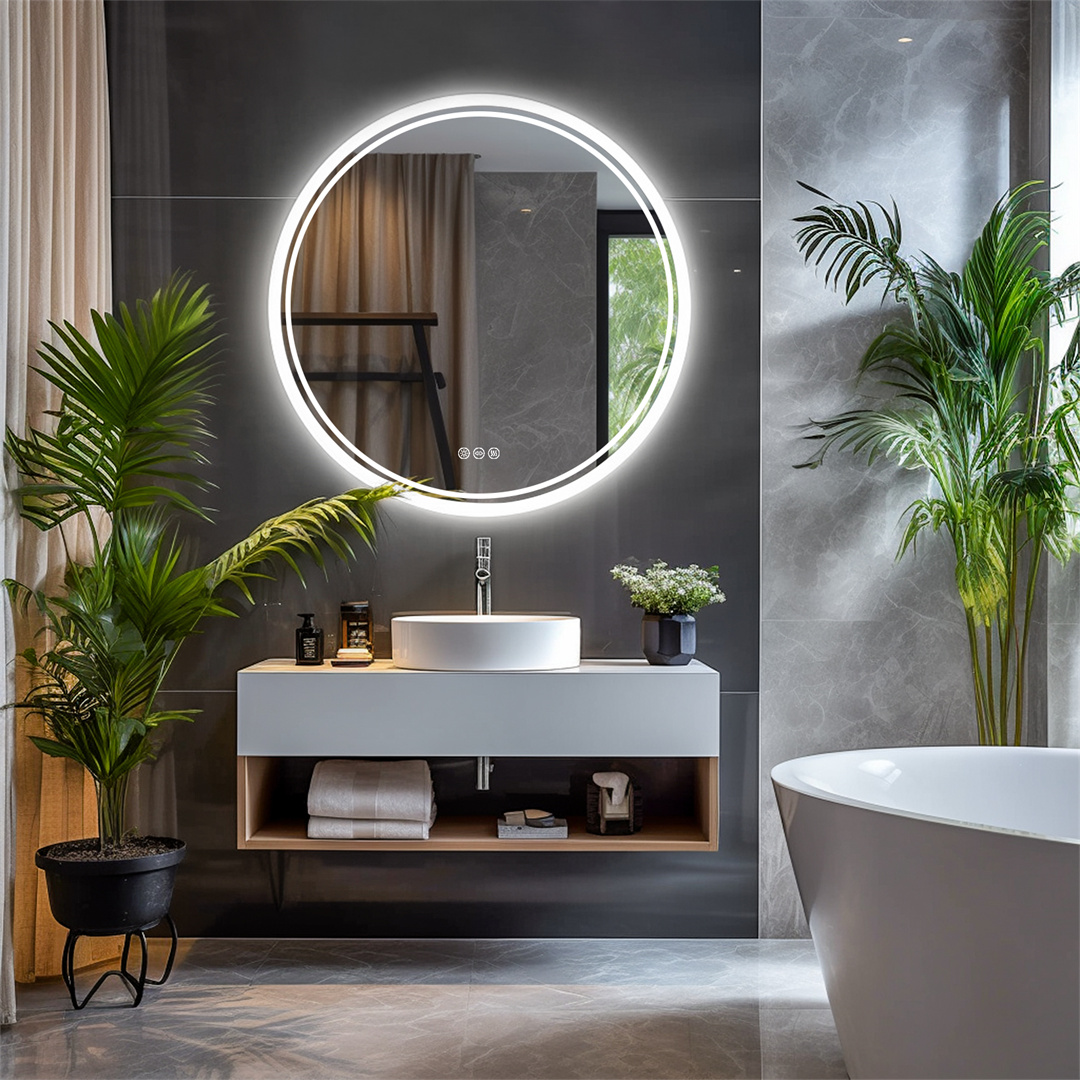 Zara Home Bathroom - LUVODI 80cm丸型浴室鏡、インテリジェント照明タッチスクリーン調光機能付き曇り止めLEDライト搭載