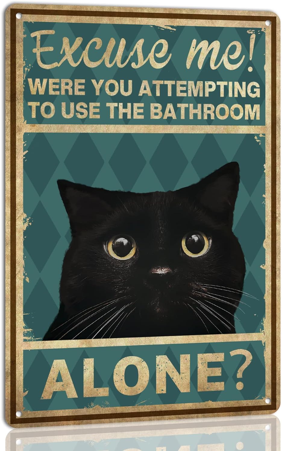 Home Alone Bathroom - 猫のトイレ壁飾り「ごめんなさい、一人でトイレを使うつもりですか？」面白いブリキ看板、バー、家庭、トイレ、浴室の壁飾り