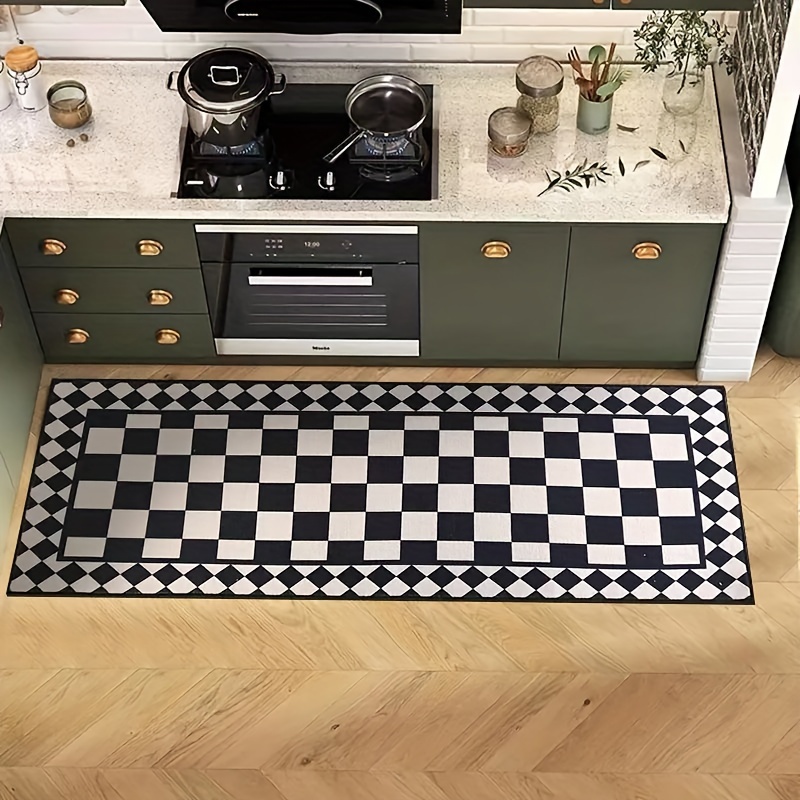 Home Bathroom Rugs - VIKAMA 黒白市松模様の抽象アートカーペットキッチンマット玄関マットラグ寝室用カーペットリビングルーム用バスルームマットホームデ
