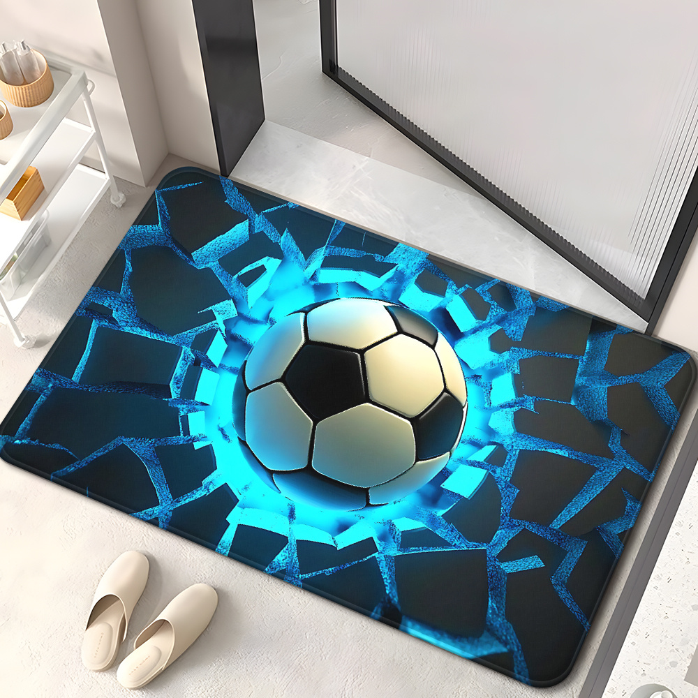 Home Bathroom Break - サッカーボールブレイキングウォールフランネルラグ滑り止め吸収性スポーツテーマフロアマット子供部屋ガレージ家の装飾用60x90cm