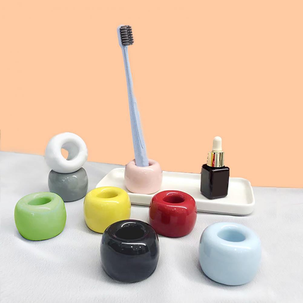 Home Creation Bathroom - 3*4 センチメートル歯ブラシホルダーミニセラミック歯ブラシスタンド中空デザインペンホルダーラックシャワーバス棚ホームバスルームアクセサリー