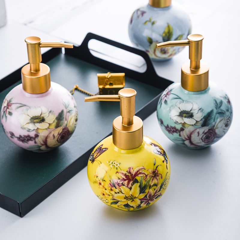 Home Creation Bathroom - 300 ミリリットルセラミックサブボトルカラー花と鳥の装飾容器バスルームアクセサリーホームシャンプーメイク落とし容器