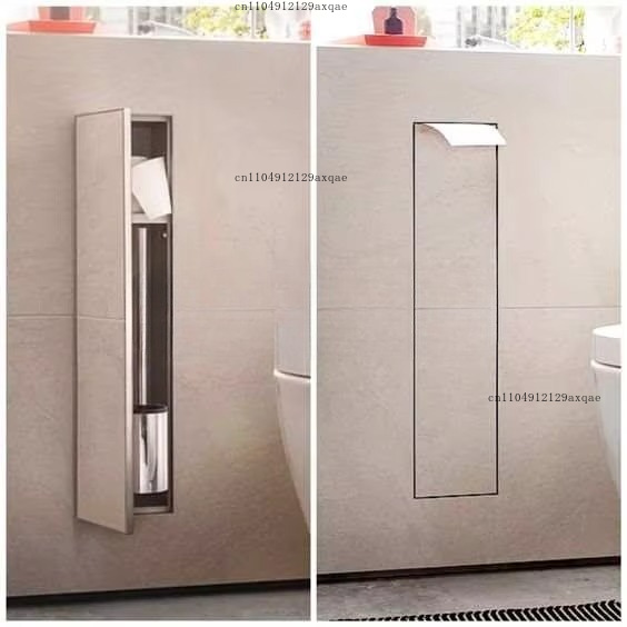 Toilet Brush Holder - 304ステンレス鋼埋め込み式壁紙トイレットペーパー衛生ブラシホルダー浴室ニッチ隠しタイル