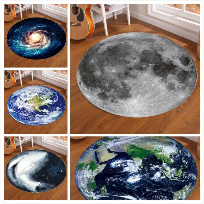 Home Bathroom Rugs - 子供部屋,銀河,地球,月,フロアマット,家の装飾,リビングルーム,ベッドルーム,エリア用の滑り止めラウンドカーペット