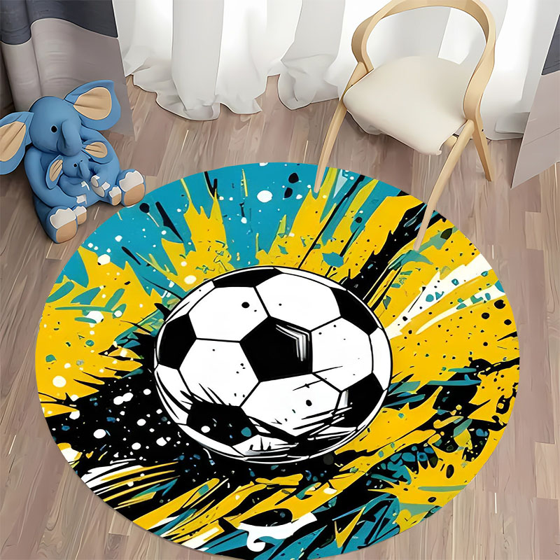 Home Toilet Bathroom Design - 送料無料！ ダイナミックなサッカーデザインのラウンドラグ、スポーティな空間用、家庭用ソファや寝室用の丸型カーペット、ギフトに最適