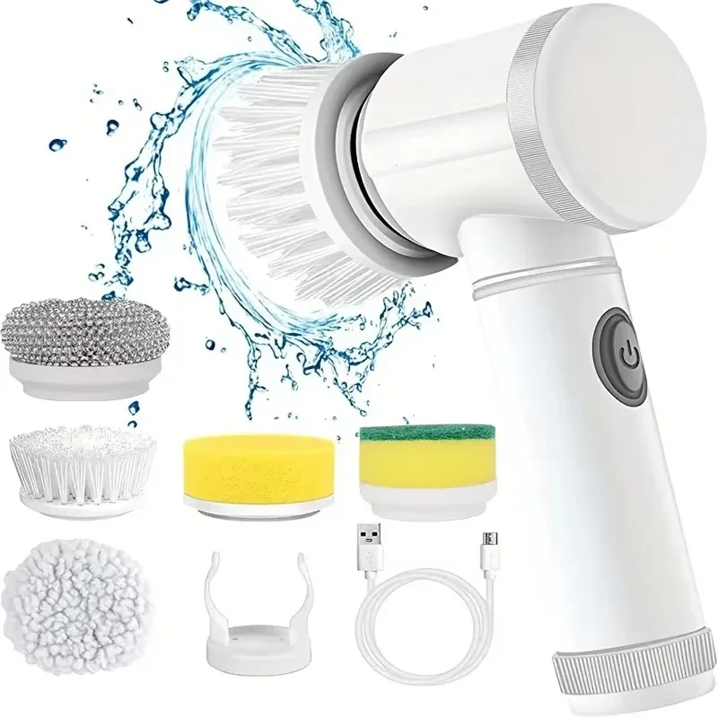 Home Bathroom Cleaning Machine - 新しいコードレススピンスクラバー、電動充電式、5 in 1ブラシヘッド付き、浴室、キッチン、タイル、目地、シャワー、車のディープクリーニングに