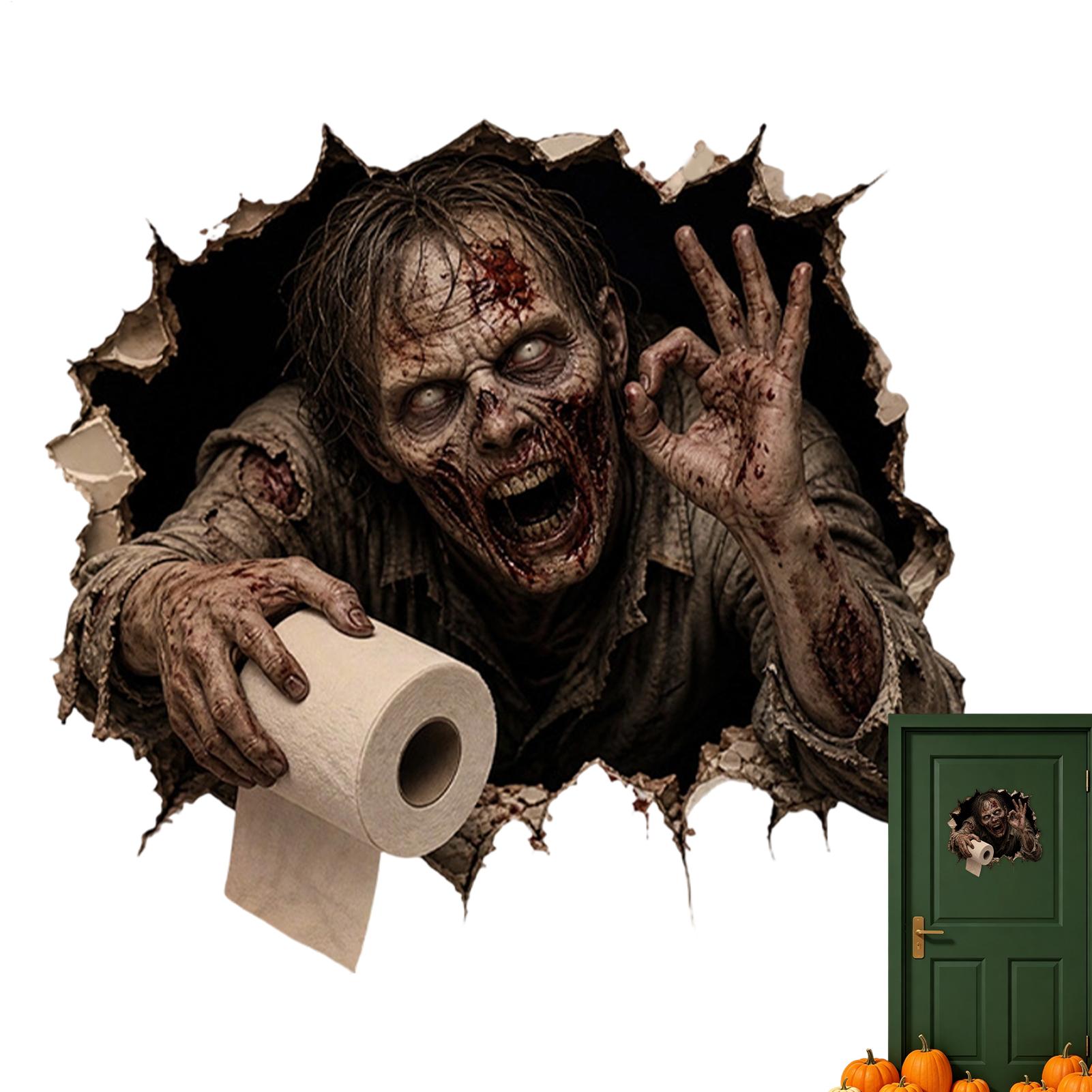 Home Bathroom Break - ハロウィン トイレステッカー ホリデーホラー バスルームデカール 壁を突き破るトイレタンクステッカー 室内用