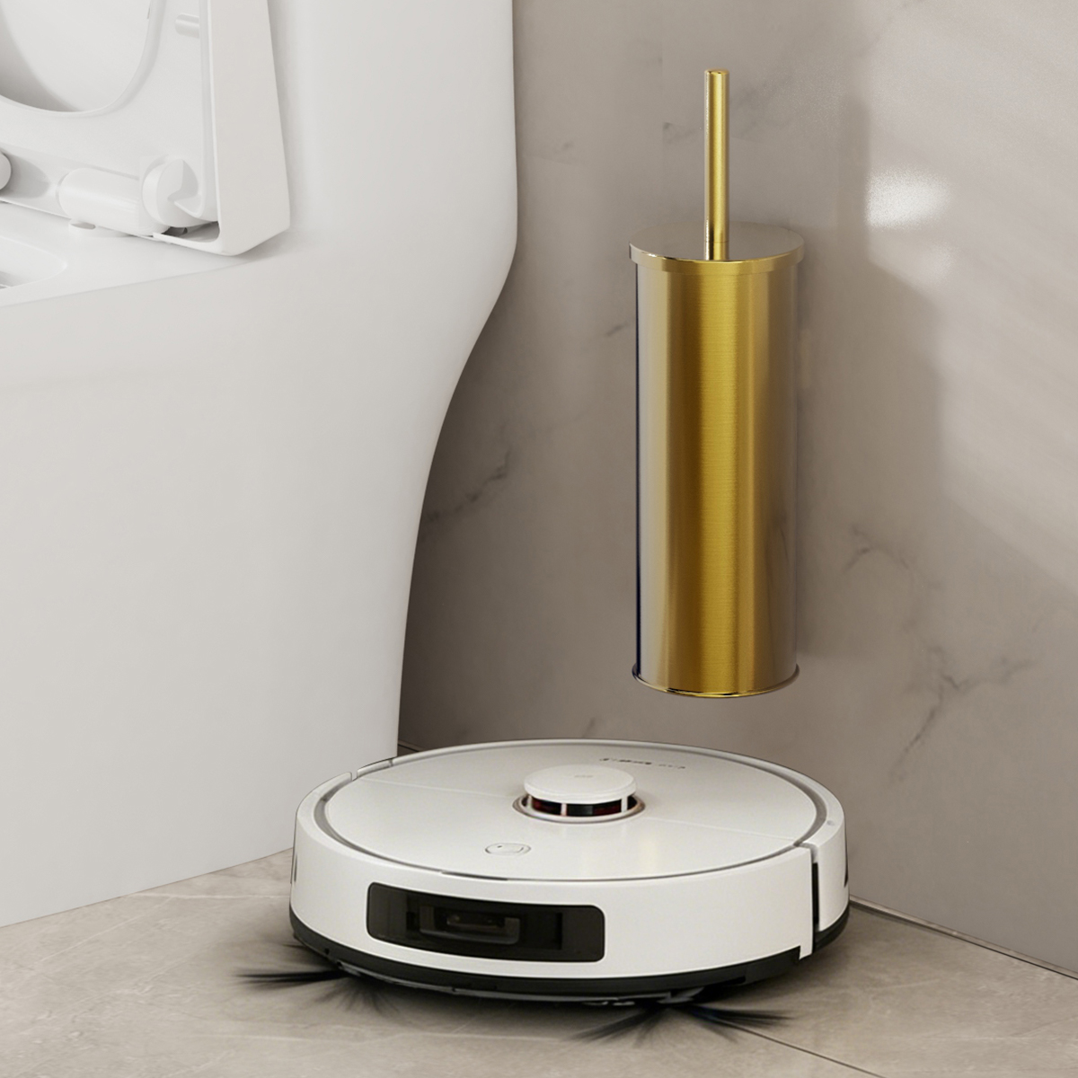 Toilet Brush Holder - 1セット壁掛けシャンパンゴールドステンレス鋼トイレブラシセット、吊り下げ式密閉ホルダー付き浴室トイレ掃除ブラシ