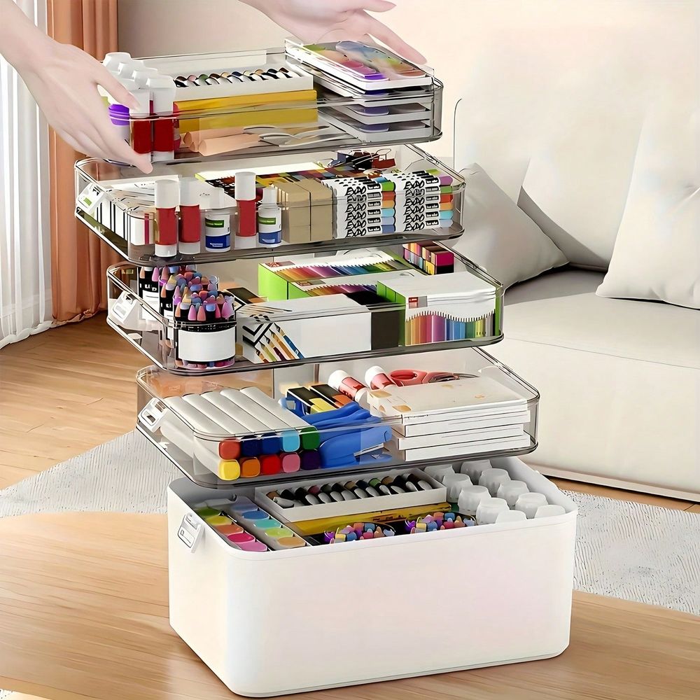 Home Bathroom Organizer - 透明な多層式薬箱、大容量ポータブル仕切り付き収納ケース、お手入れが簡単な透明収納ケース（薬、オフィス文具、裁縫道具、バスルーム用品、家庭旅行用）