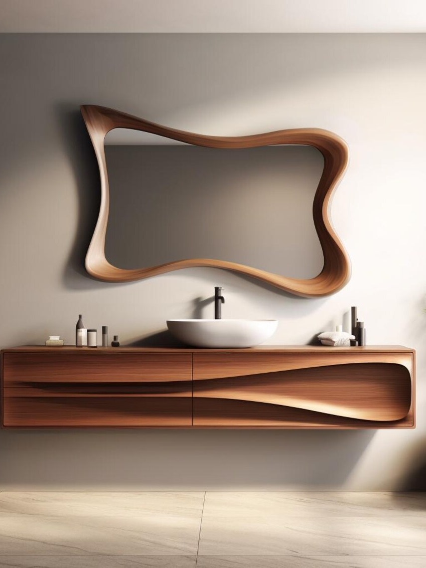 & フレンチスタイルのヴィンテージ木製バスルームミラー 不規 - Bathroom Mirror Led のレビューと価格