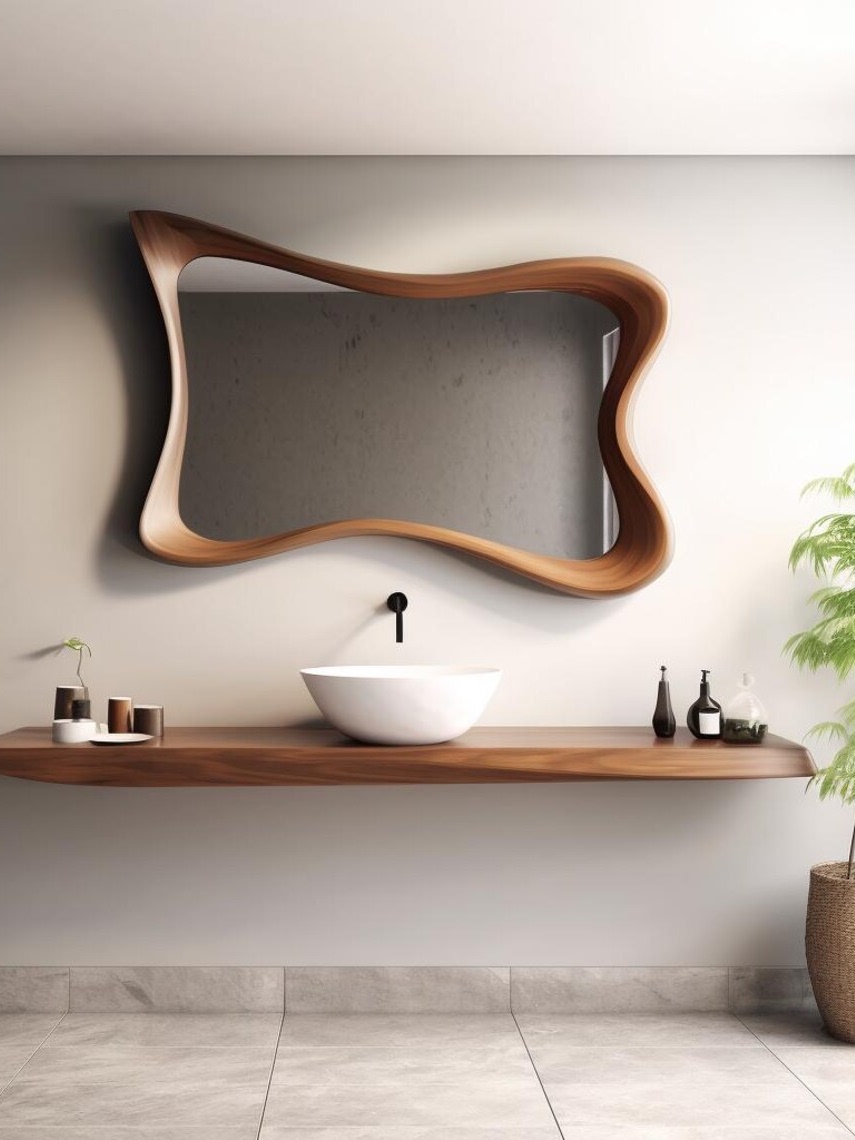 & フレンチスタイルのヴィンテージ木製バスルームミラー 不規 - Bathroom Mirror Led のレビューと価格