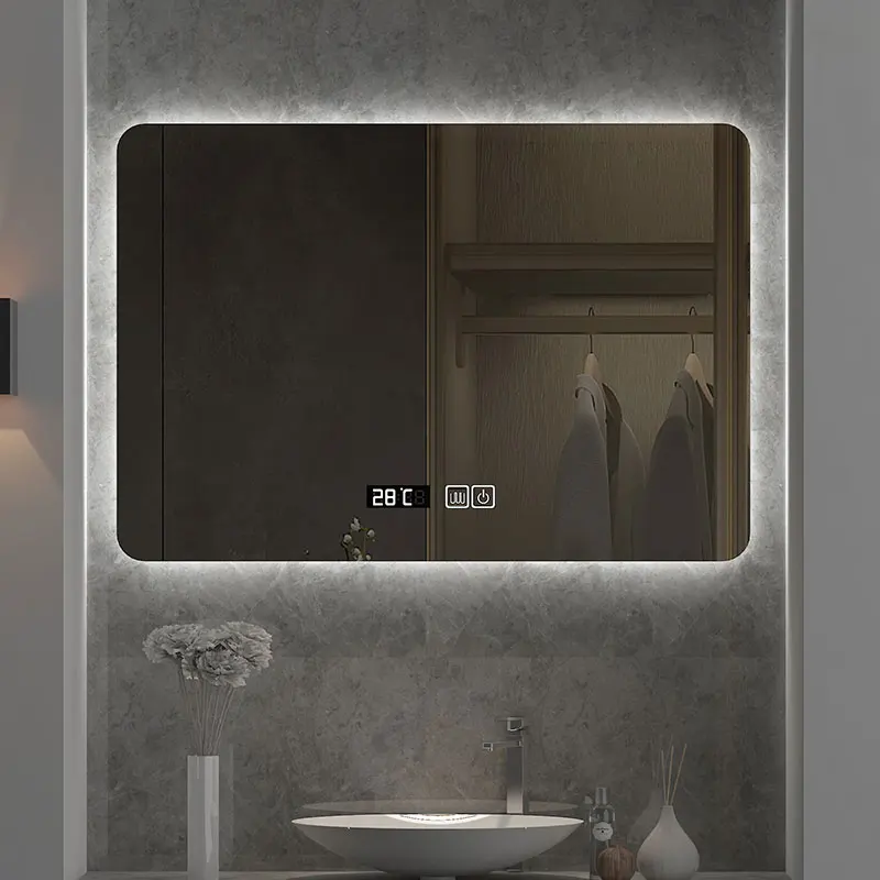 24x32インチ角型LED浴室鏡 曇り止め タッチコントロー - Bathroom Mirror Led のレビューと価格