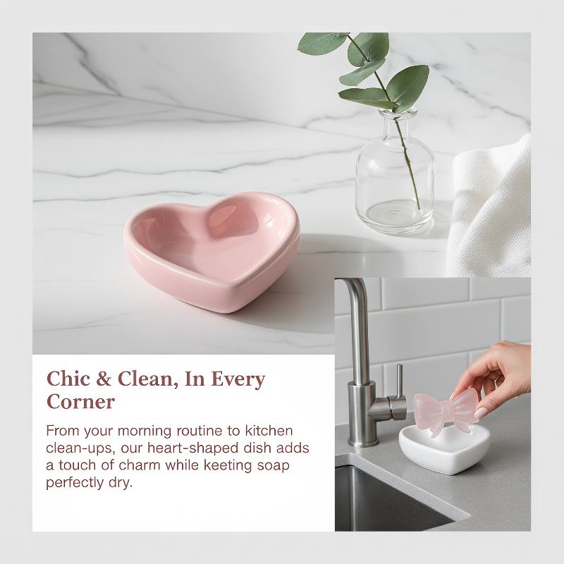 かわいいリボンハート型のセラミック製ソープディッシュ、水切り - Home Bathroom Sink のレビューと価格
