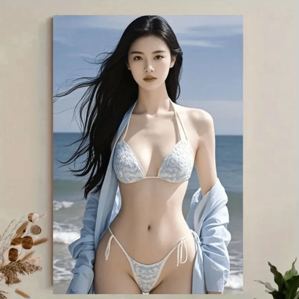 リビングルーム用ビーチウォールアート、ブルービキニオーシャン - Home Bathroom Scene のレビューと価格
