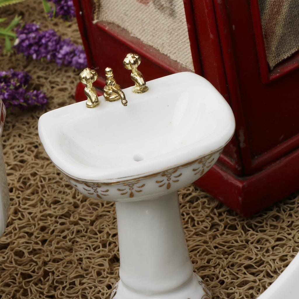 セラミックドールハウスバスルームセットミニチュア浴槽トイレシ - Home Bathroom Sink のレビューと価格