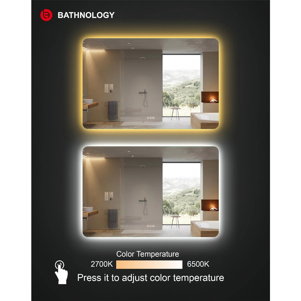 メーカー製バックライト付き長方形大型LEDミラー/タッチスク - Bathroom Mirror Led のレビューと価格