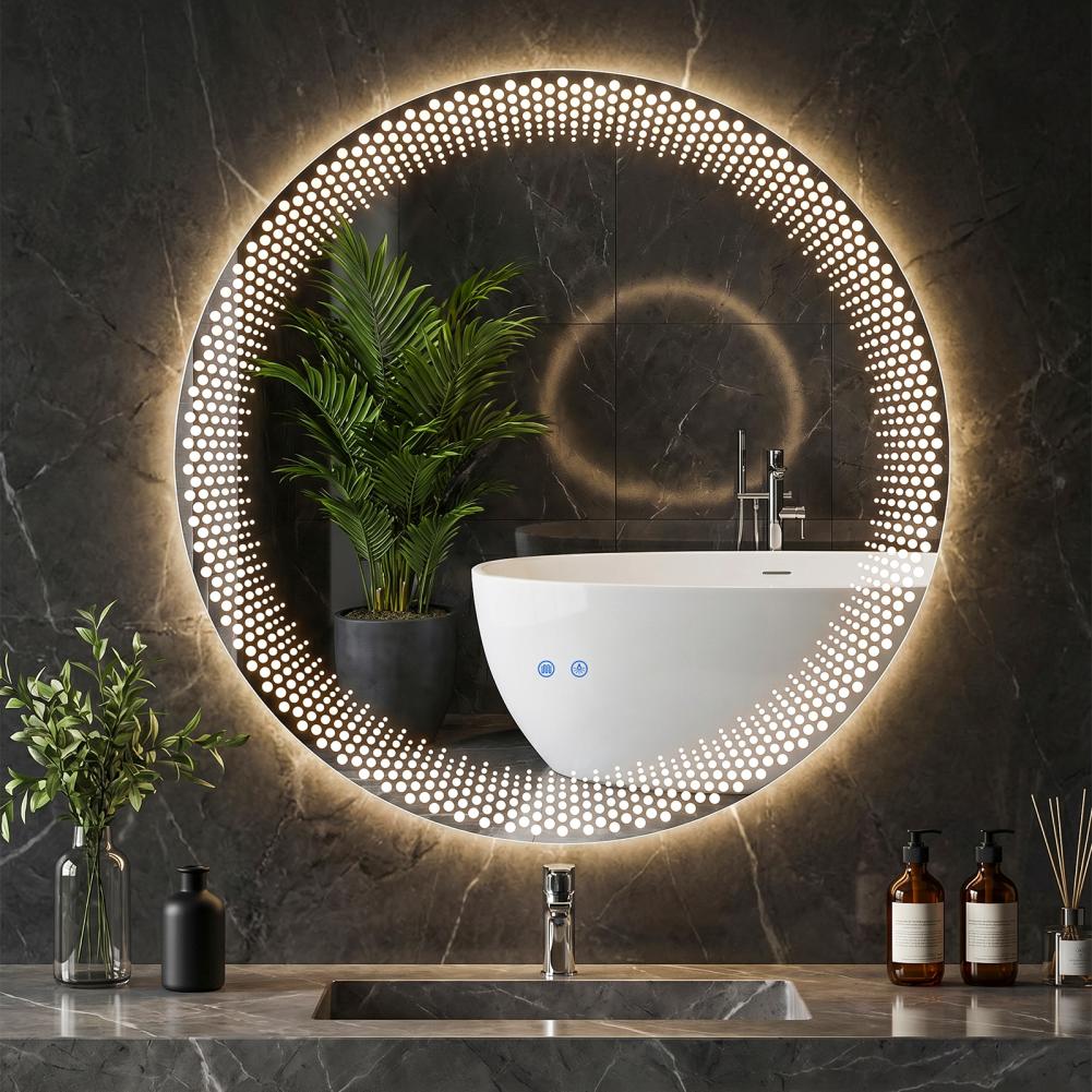 ラウンド LED バスルームミラー 3 色の明るさアンチフォ - Bathroom Mirror Led のレビューと価格