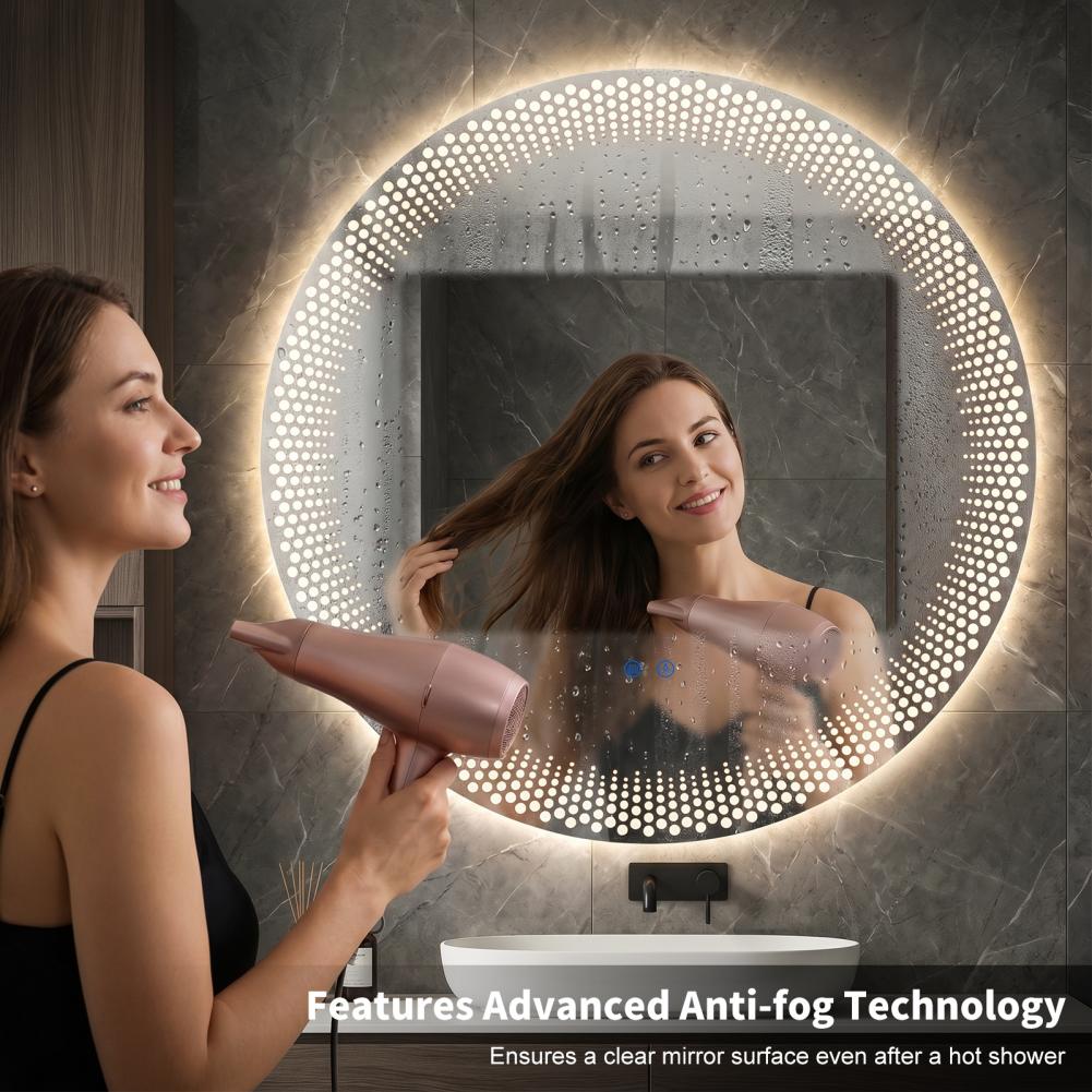 ラウンド LED バスルームミラー 3 色の明るさアンチフォ - Bathroom Mirror Led のレビューと価格