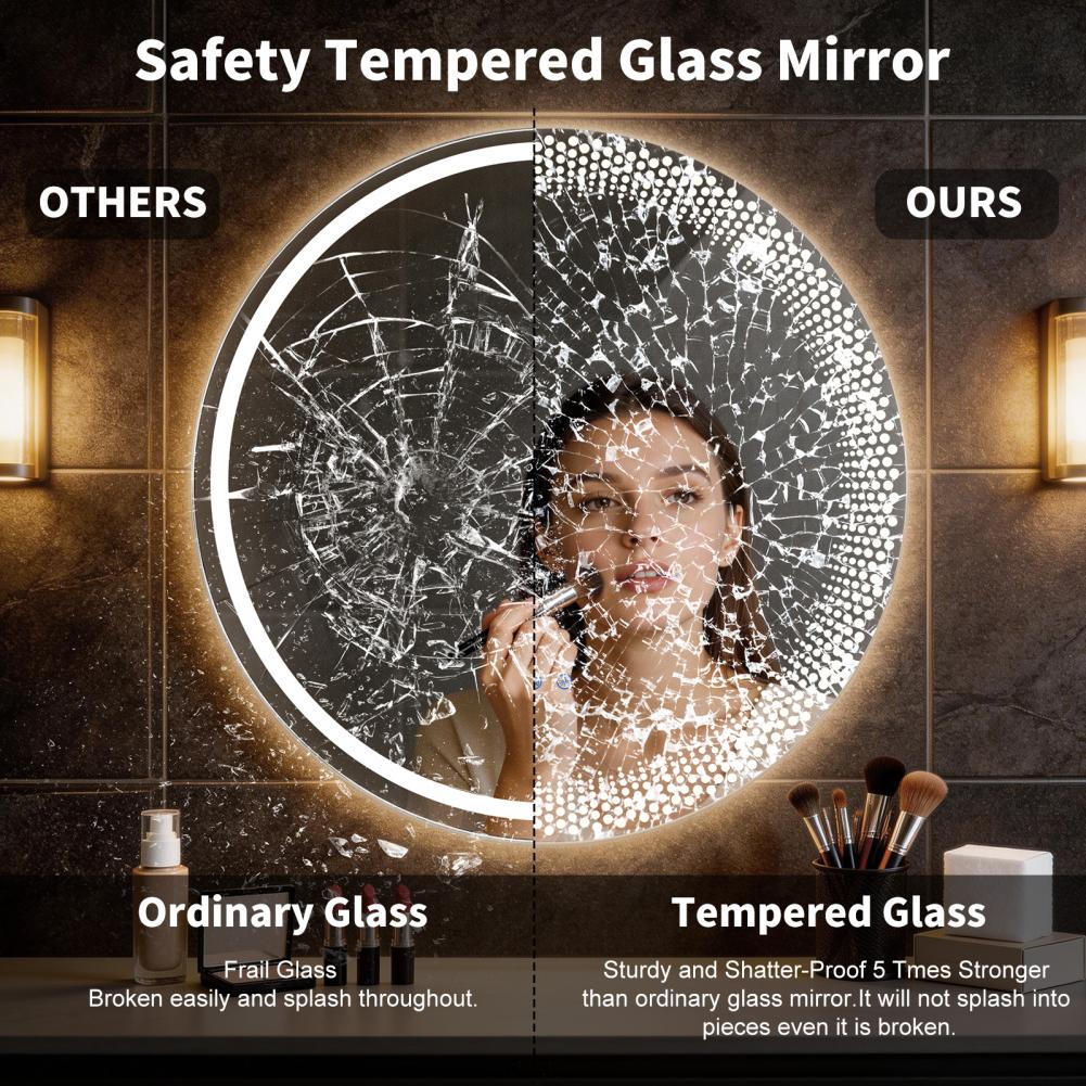 ラウンド LED バスルームミラー 3 色の明るさアンチフォ - Bathroom Mirror Led のレビューと価格