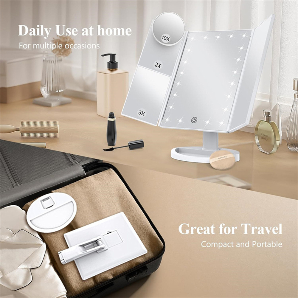 バスルーム折りたたみ化粧鏡、2倍3倍拡大鏡、10倍小型丸型ミ - Bathroom Mirror Led のレビューと価格