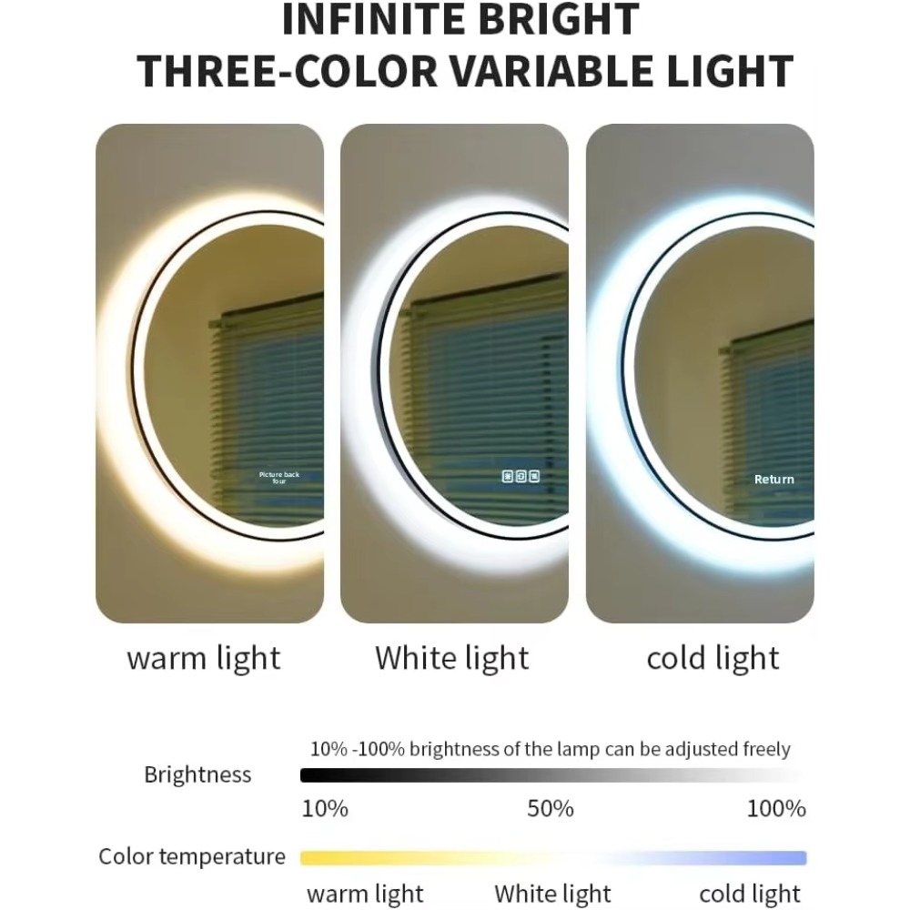 モダンな20インチ丸型アルミ製LEDスマートバスルームミラー - Bathroom Mirror Led のレビューと価格