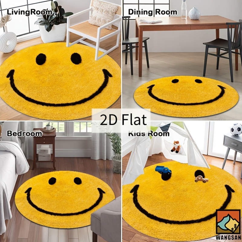 2Dラウンドフランネルラグ スマイルフェイスデザイン ソフト - Home Bathroom Rugs のレビューと価格
