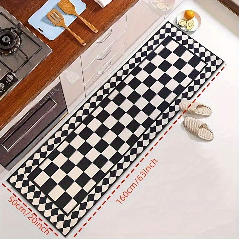 VIKAMA 黒白市松模様の抽象アートカーペットキッチンマッ - Home Bathroom Rugs のレビューと価格
