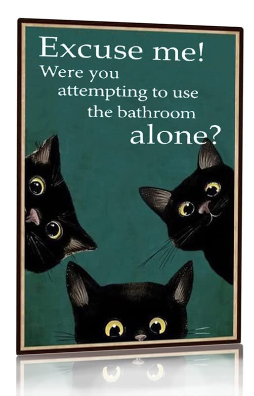 面白い黒猫のバスルーム装飾サイン「すみません、一人でトイレを - Home Alone Bathroom のレビューと価格