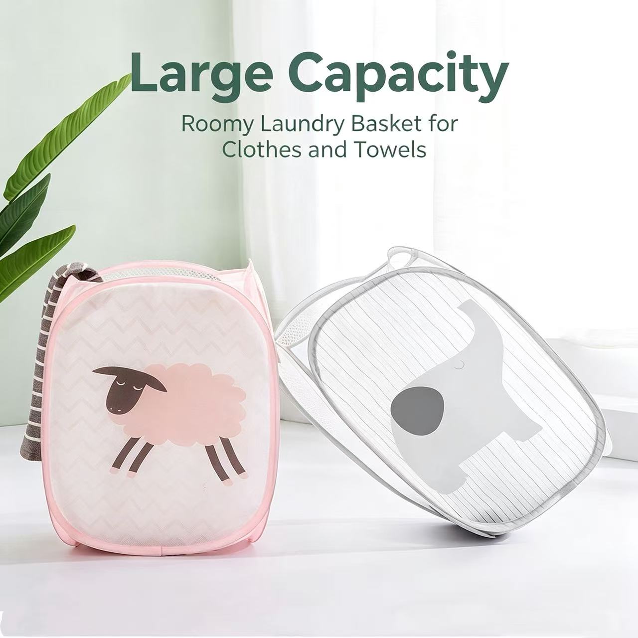 折りたたみ式メッシュランドリーバスケット、漫画柄の汚れた服入 - Home Bathroom Organizer のレビューと価格
