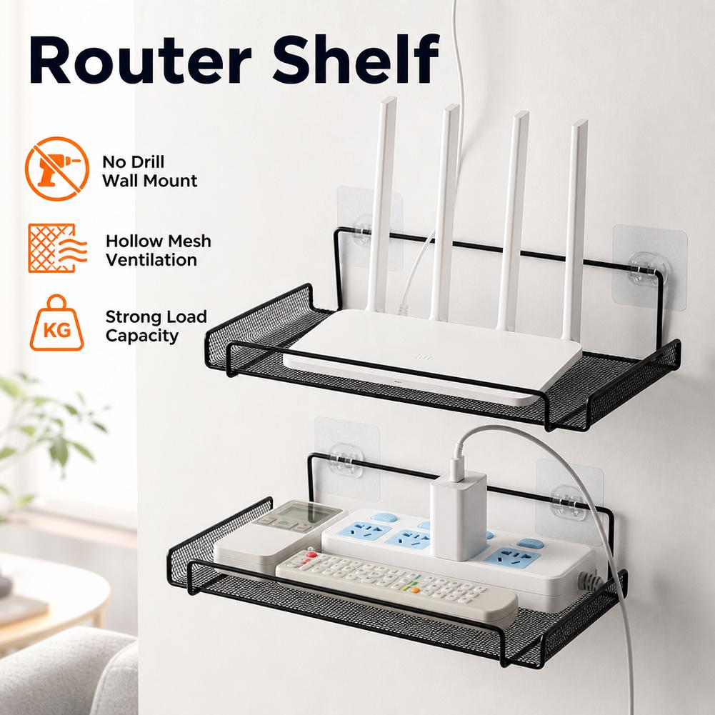 ステンレス製壁掛けルーターシェルフ 穴あけ不要 WiFi収納 - Home Bathroom Organizer のレビューと価格