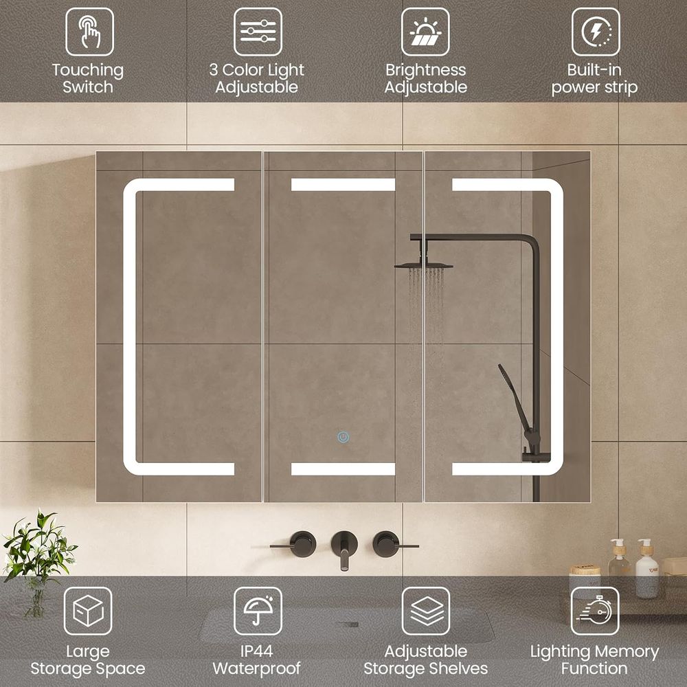 鏡付き薬棚オーガナイザー、照明付き収納付き浴室薬棚、LEDラ - Bathroom Mirror Led のレビューと価格