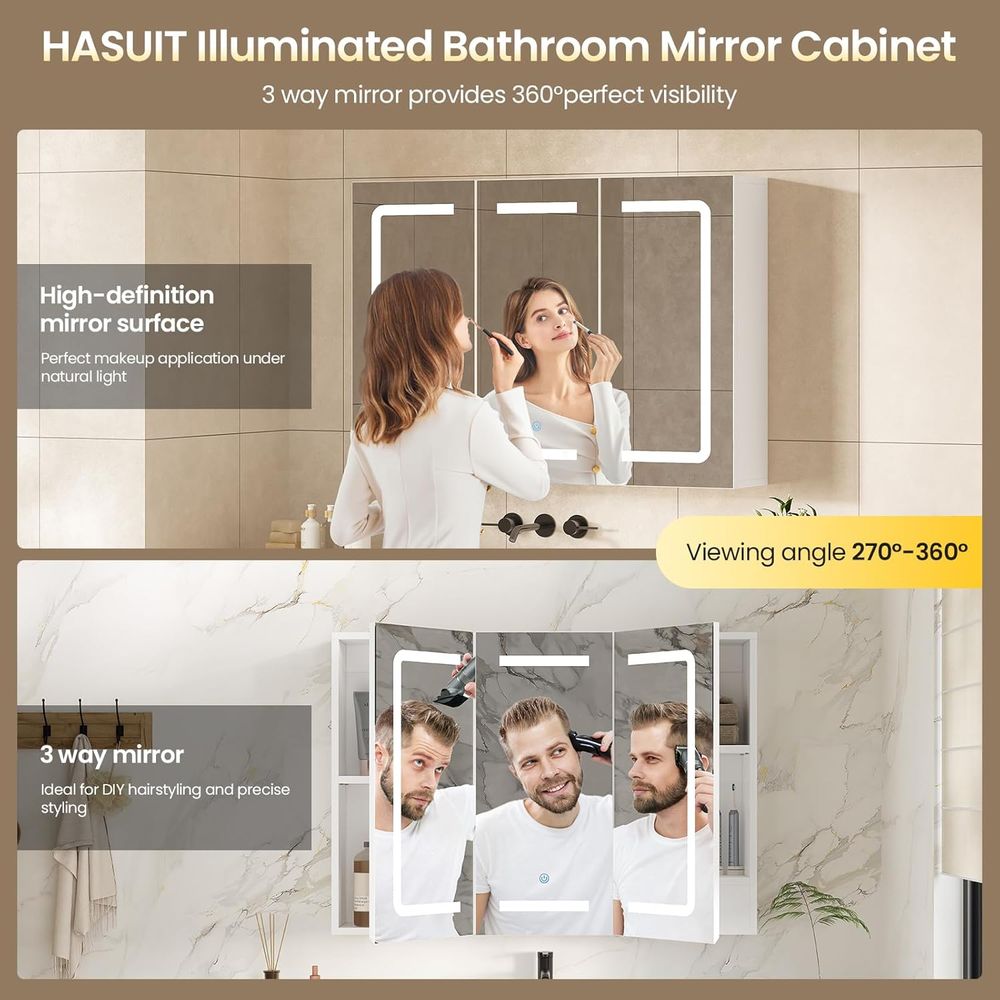 鏡付き薬棚オーガナイザー、照明付き収納付き浴室薬棚、LEDラ - Bathroom Mirror Led のレビューと価格