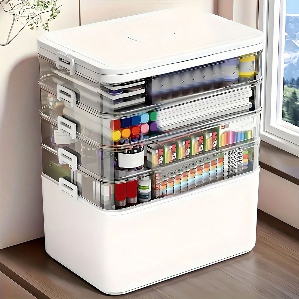 透明な多層式薬箱、大容量ポータブル仕切り付き収納ケース、お手 - Home Bathroom Organizer のレビューと価格