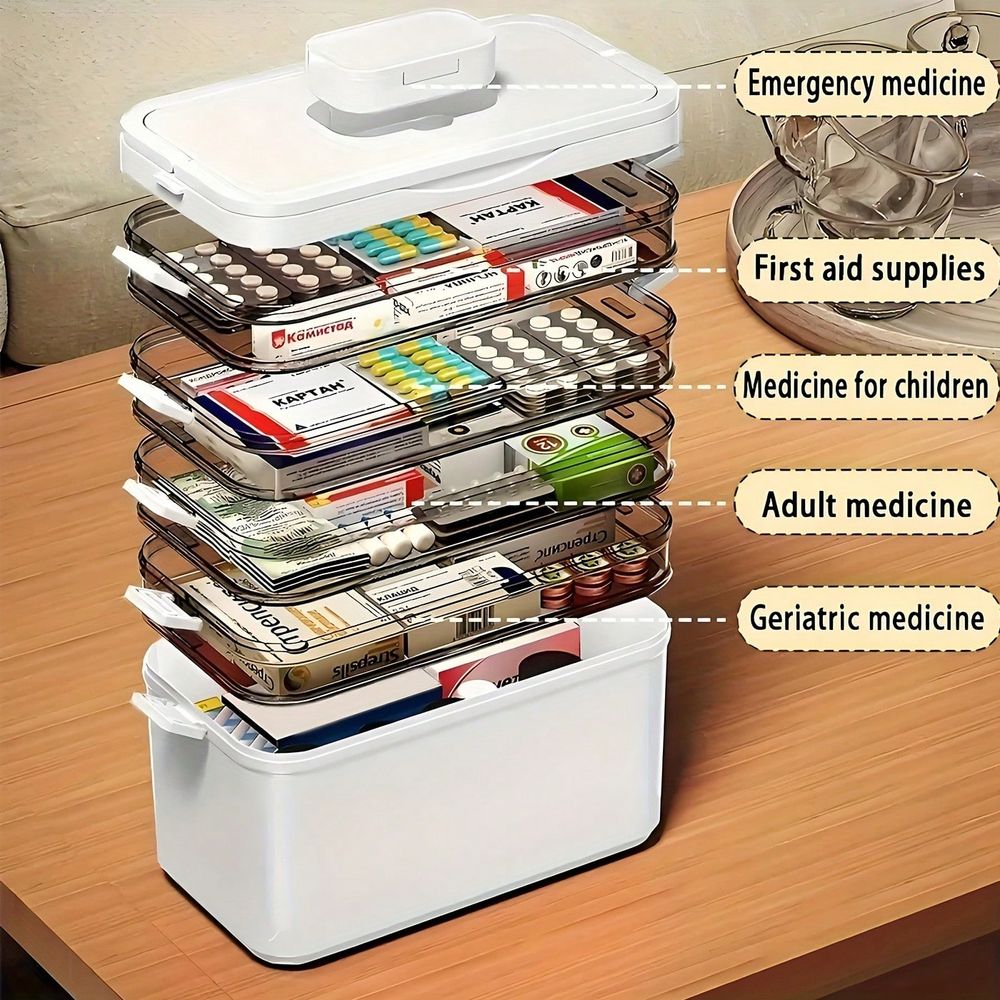 透明な多層式薬箱、大容量ポータブル仕切り付き収納ケース、お手 - Home Bathroom Organizer のレビューと価格